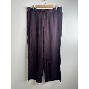J Jill Pants Womens Sz L Purple Wide Leg Pull On Satin Elastic Waist Dressy Flow